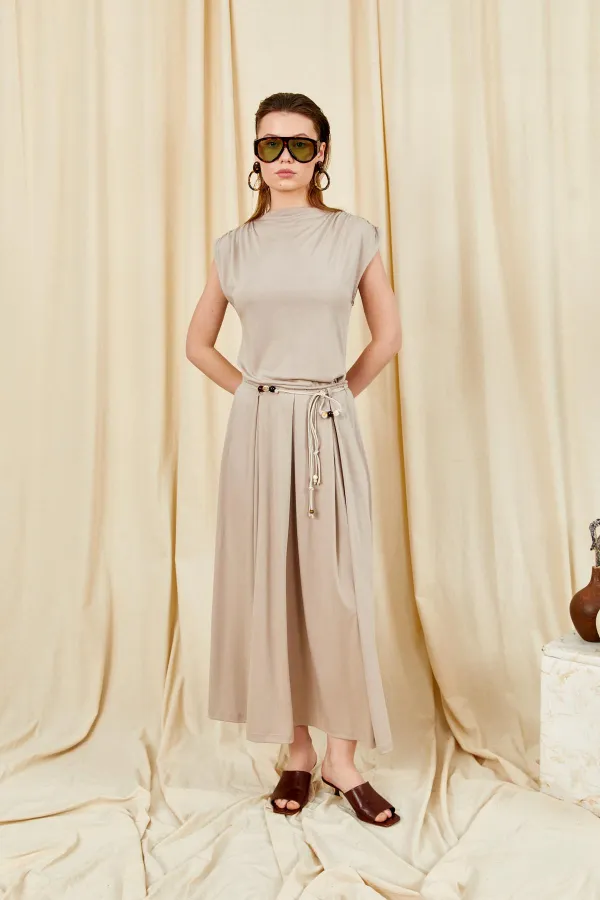 Kadın Vizon 117 Omuz Drapeli Pileli Uzun Etekli Takım