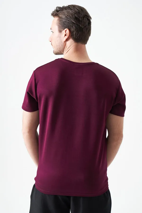 T-shirt homme prune à col rond, fabriqué en modal imprimé