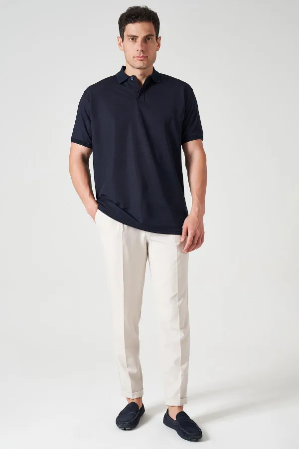 Erkek Lacivert Ayaklı Yaka Ottoman Basic Tişört