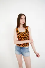 Débardeur court en maille à bretelles épaisses, motif zèbre jacquard pour femme