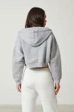 Women's Basic Zip-Up Hooded Crop Sweatshirt with Thick Fleece Lining