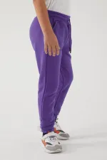 Pantalon de survêtement pour filles en tissu 3 fils avec poches, taille et chevilles élastiques, et motif imprimé