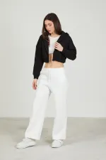 Women's Basic Zip-Up Hooded Crop Sweatshirt with Thick Fleece Lining