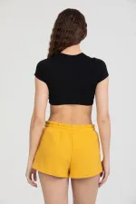 Kadın Beli Lastikli Basic Kısa Cepli Şort