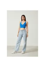 Blouse bustier courte en maille à détail dos pour femme 2D2BW