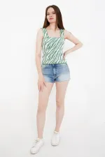 Débardeur court en maille à bretelles épaisses, motif zèbre jacquard pour femme