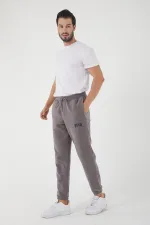 Grey Men's Regular Fit Sweatpants with Embroidered Elastic Cuffs and Pockets, Fleece