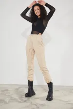 Pantalon de jogging épais en molleton brossé 3 fils pour femme, avec poignets élastiqués