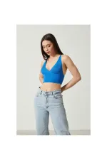 Blouse bustier courte en maille à détail dos pour femme 2D2BW