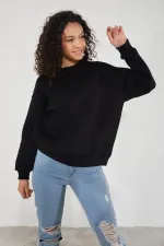 Women's Crew Neck Long Sleeve Basic 3-Thread Brushed Sweatshirt