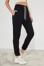 Pantalon de jogging épais en molleton brossé 3 fils pour femme, avec poignets élastiqués