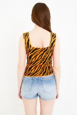 Débardeur court en maille à bretelles épaisses, motif zèbre jacquard pour femme