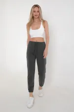 Anthracite Women's Sweatpants with Elastic Waist and Cuffs