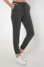 Anthracite Women's Sweatpants with Elastic Waist and Cuffs
