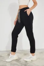 Pantalon de jogging épais en molleton brossé 3 fils pour femme, avec poignets élastiqués