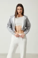 Women's Basic Zip-Up Hooded Crop Sweatshirt with Thick Fleece Lining