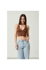 2D2BW Kadın Super Crop Sırt Detaylı Triko Büstiyer Bluz