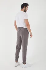 Grey Men's Regular Fit Sweatpants with Embroidered Elastic Cuffs and Pockets, Fleece