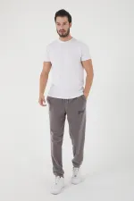 Grey Men's Regular Fit Sweatpants with Embroidered Elastic Cuffs and Pockets, Fleece