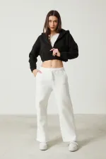 Women's Basic Zip-Up Hooded Crop Sweatshirt with Thick Fleece Lining