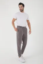 Grey Men's Regular Fit Sweatpants with Embroidered Elastic Cuffs and Pockets, Fleece