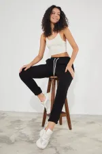 Pantalon de jogging épais en molleton brossé 3 fils pour femme, avec poignets élastiqués