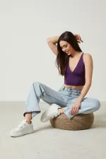 Bustier court en maille pour femme avec détail au dos