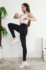 Leggings taille haute en tissu scuba noir pour femme avec ceinture épaisse