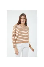 Pull en maille à col polo rayé pour femme