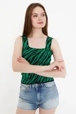 Débardeur court en maille à bretelles épaisses, motif zèbre jacquard pour femme