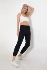 Pantalon de survêtement bleu marine pour femme, avec taille et chevilles élastiques