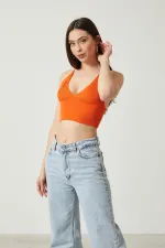 Bustier court en maille pour femme avec détail au dos