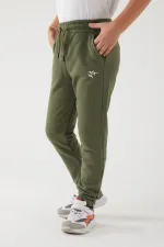 Pantalon de survêtement pour filles en tissu 3 fils avec poches, taille et chevilles élastiques, et motif imprimé