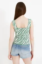 Débardeur court en maille à bretelles épaisses, motif zèbre jacquard pour femme