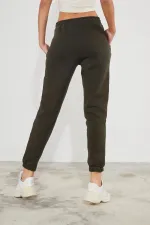 Pantalon de jogging épais en molleton brossé 3 fils pour femme, avec poignets élastiqués