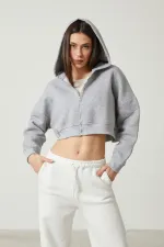 Women's Basic Zip-Up Hooded Crop Sweatshirt with Thick Fleece Lining