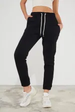 Pantalon de jogging épais en molleton brossé 3 fils pour femme, avec poignets élastiqués