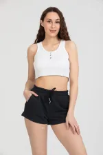 Kadın Beli Lastikli Basic Kısa Cepli Şort