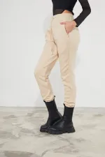 Pantalon de jogging épais en molleton brossé 3 fils pour femme, avec poignets élastiqués