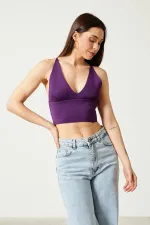 Bustier court en maille pour femme avec détail au dos
