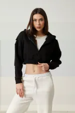 Women's Basic Zip-Up Hooded Crop Sweatshirt with Thick Fleece Lining