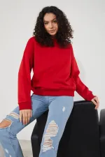 Women's Crew Neck Long Sleeve Basic 3-Thread Brushed Sweatshirt