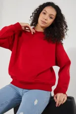 Women's Crew Neck Long Sleeve Basic 3-Thread Brushed Sweatshirt