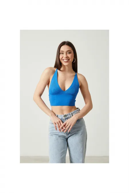 2D2BW Women's Super Crop Knitted Bustier Blouse with Back Detail