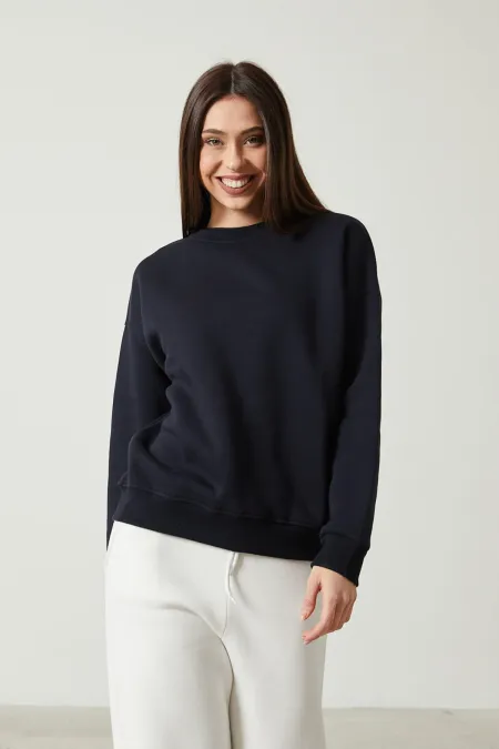 Women's Crew Neck Long Sleeve Basic 3-Thread Brushed Sweatshirt