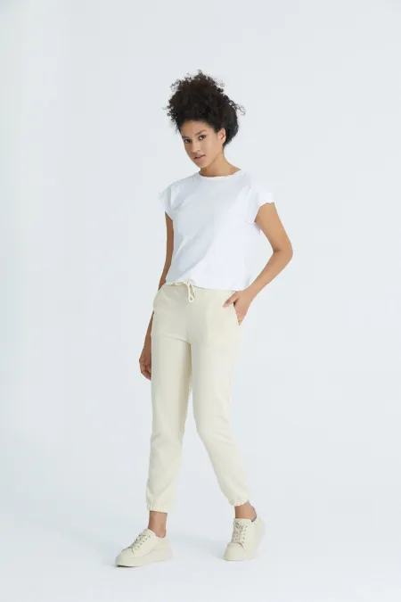 Pantalon de survêtement basique pour femme en lycra 2 fils, coupe classique, avec poignets élastiqués