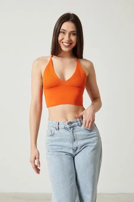 Bustier court en maille pour femme avec détail au dos