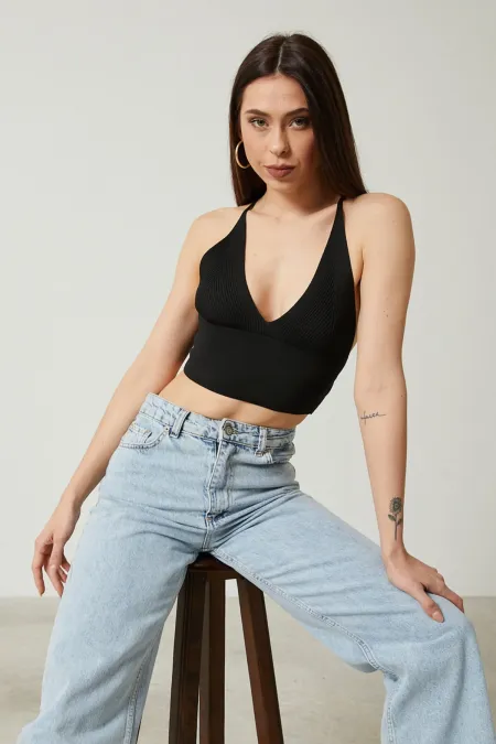 Bustier court en maille pour femme avec détail au dos