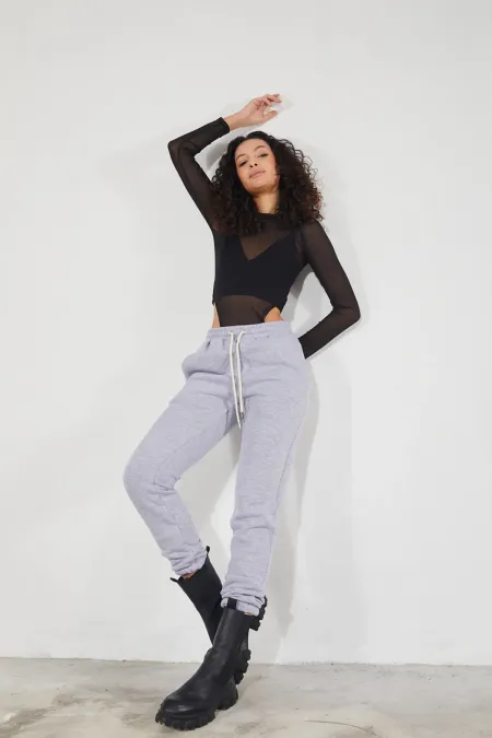 Pantalon de jogging épais en molleton brossé 3 fils pour femme, avec poignets élastiqués