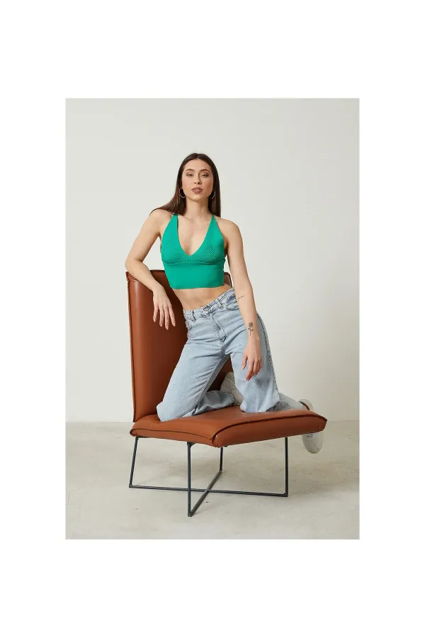 Blouse bustier courte en maille à détail dos pour femme 2D2BW